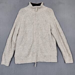 Norm Thompson Jacket Mens Large Beige Wool Bomber Sherpa Lined Argyle Knit Zip